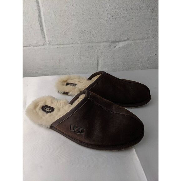 UGG Men's Scuff Chocolate Brown Leather Suede‎ Slippers Size 11 - Picture 1 of 8